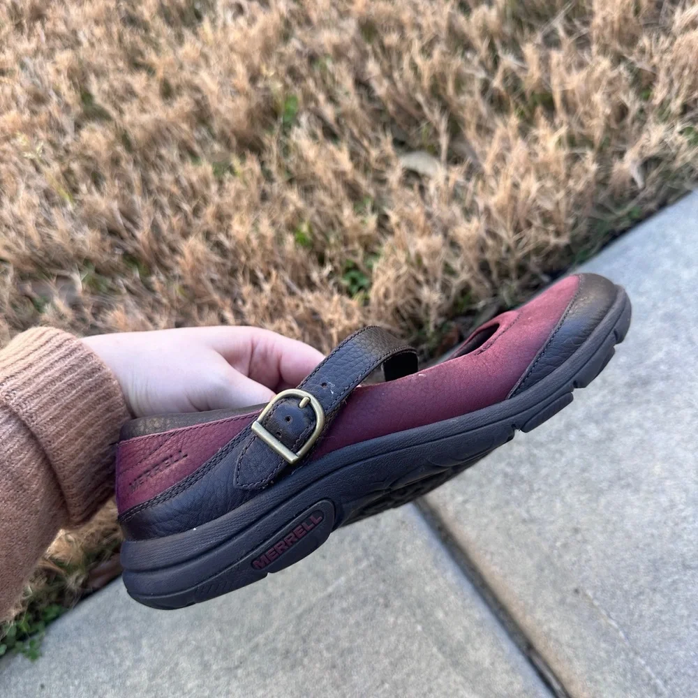 Merrell Women's Mary Jane Flats in Burgundy and Dark Brown - Picture 7 of 8
